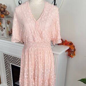 Chic Blush Lace Midi Dress